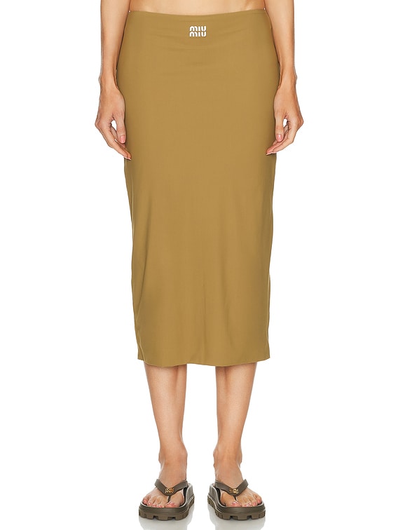 スカート MIU MIU SKIRTS OLIVA Miu Miu Midi Skirt in Oliva | FWRD