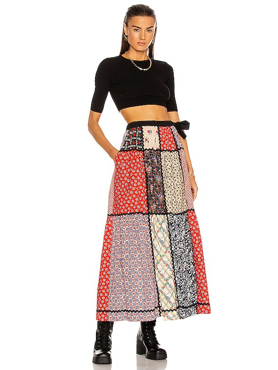 Miu Miu Long Patchwork Skirt in Rosso | FWRD