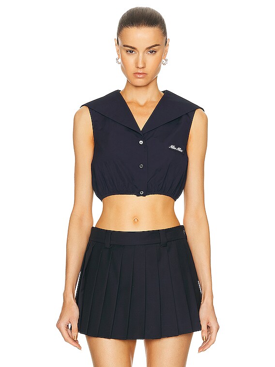 Miu Miu Sleeveless Cropped Top in Navy | FWRD