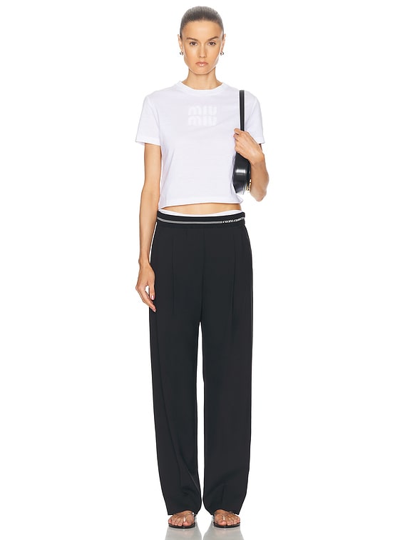 Miu Miu Logo T-shirt in Bianco | FWRD