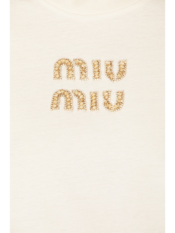 Miu Miu Logo T-Shirt in Natural | FWRD