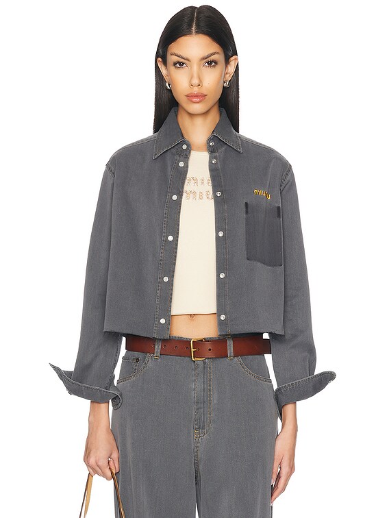 トップス MIU MIU Gray Top 40 Miu Miu Button Up Top in Grigio | FWRD