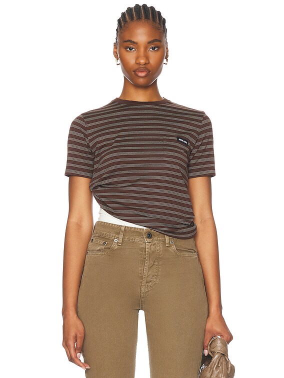 Miu Miu Short Sleeve T-Shirt in Cacao & Bianco | FWRD