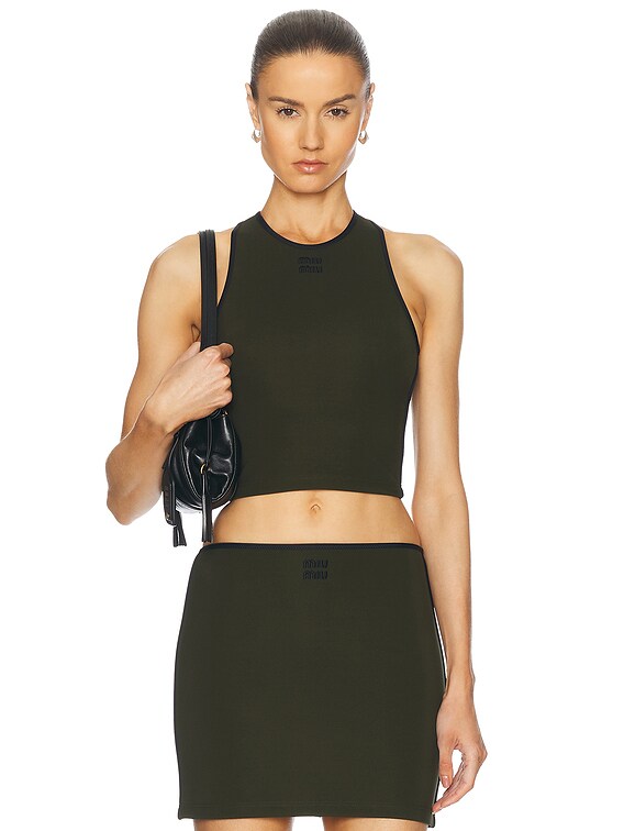 Miu Miu Cropped Tank Top in Militare | FWRD