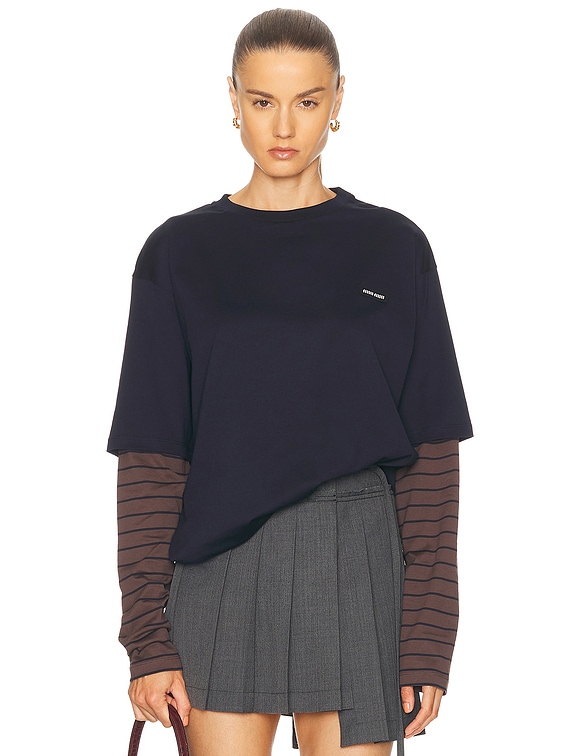 美品 MIUMIU SS25 Layered Effect Polo Shirt Miu Miu layered-effect Polo Shirt | Blue | FARFETCH