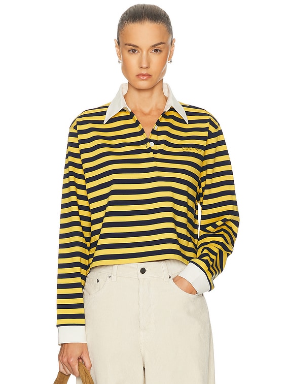Miu Miu Long Sleeve Rugby Top in Blu, Giallo, & Bianco | FWRD