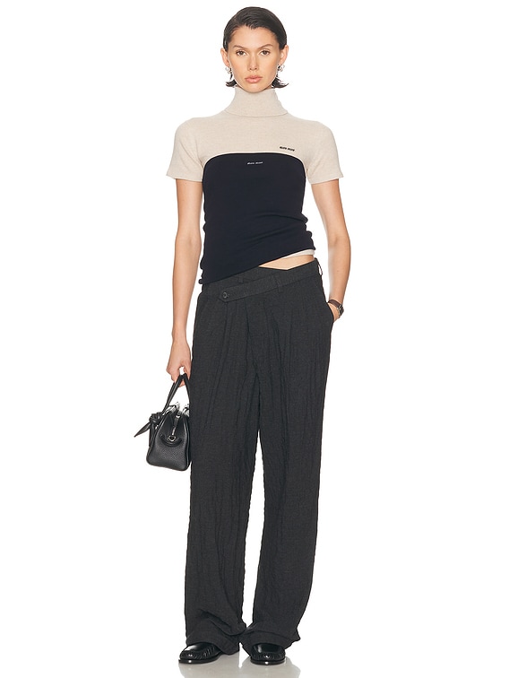 Miu Miu Turtleneck Short Sleeve Top in Sabbia | FWRD