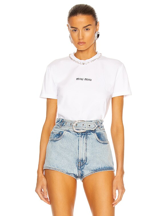 Miu Miu Short Sleeve T Shirt in Bianco | FWRD