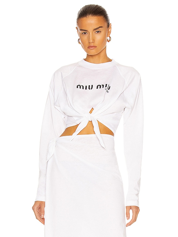 Miu Miu Jersey Long Sleeve Top in Bianco | FWRD