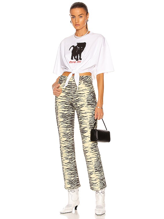 Miu Miu Cat T-Shirt in Bianco | FWRD