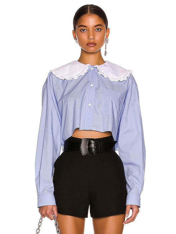Miu Miu Prince Of Wales Cotton Shirt in Cielo | FWRD