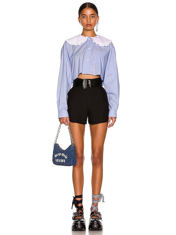 Miu Miu Prince Of Wales Cotton Shirt in Cielo | FWRD