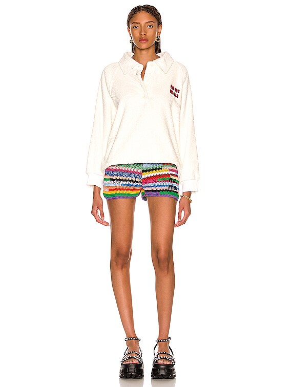 Miu Miu Long Sleeve Polo Top in Bianco | FWRD