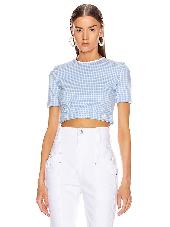 Miu Miu Short Sleeve Check Top in Celeste | FWRD