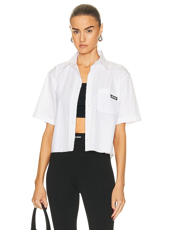 Miu Miu Poplin Short Sleeve Top in Bianco | FWRD