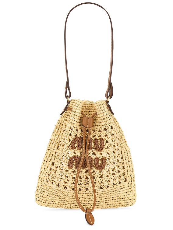 Miu Miu Crochet Contenitori Bucket Bag in Naturale & Cognac