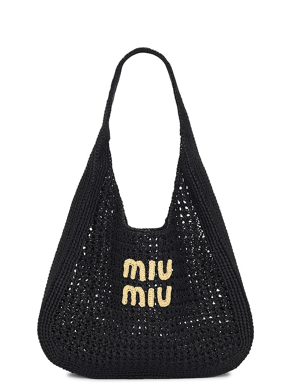 Miu Miu Crochet Hobo Bag in Nero & Naturale | FWRD