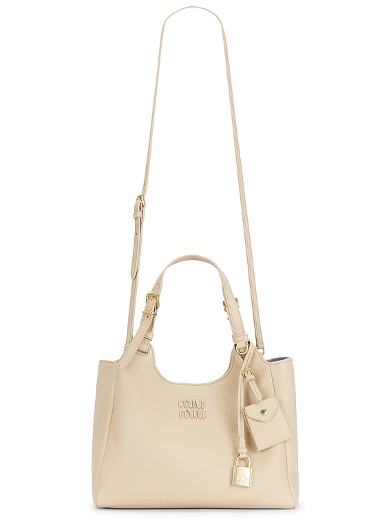 ふぅ Miu Miu Vitello Phenix Shoulder Bag in Travertino & Pervinca | FWRD