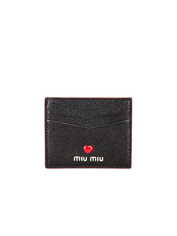 Miu Miu Madras Love Card Case in Nero | FWRD