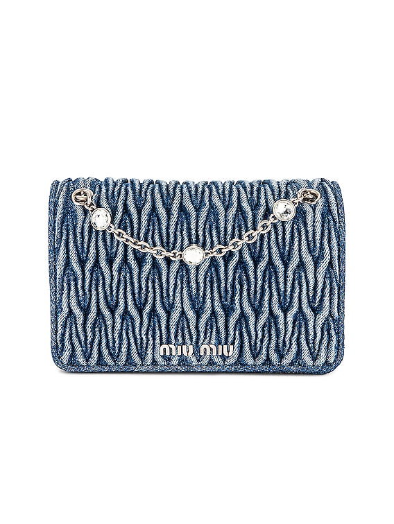 Miu Miu Denim Matelasse Crossbody Bag in Bleu | FWRD