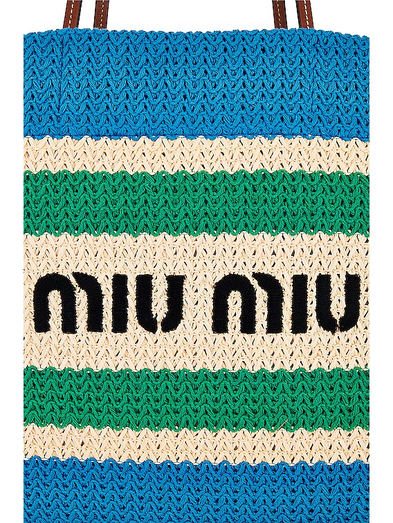 Miu Miu Large Logo Tote Bag in Natural & Azzurro | FWRD