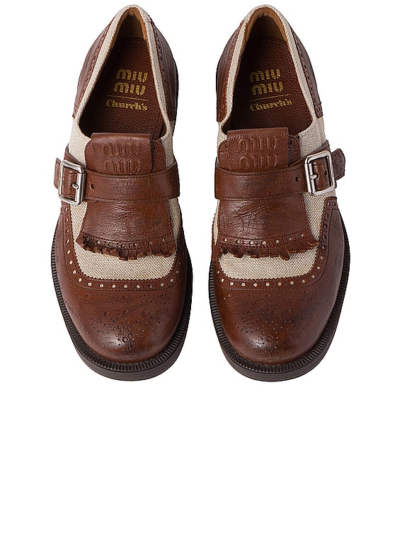 miu miu パンプス ブラウン イタリア製 Miu Miu x Church's Loafer in Bruciato & Corda | FWRD