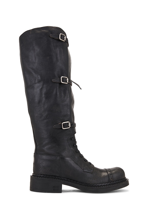 Miu Miu Knee High Combat Boot in Nero | FWRD Miu Miu Knee High Combat Boot in Nero | FWRD