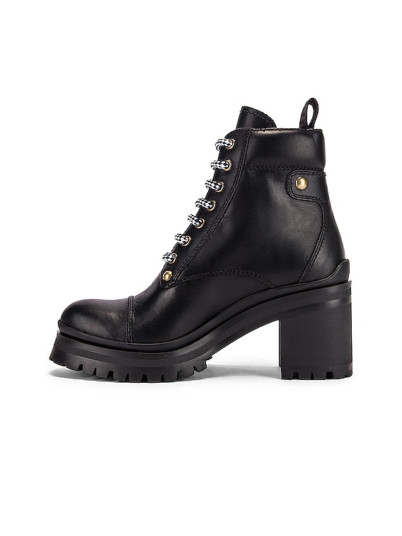 Miu Miu Lace Up Leather Ankle Boots in Black | FWRD