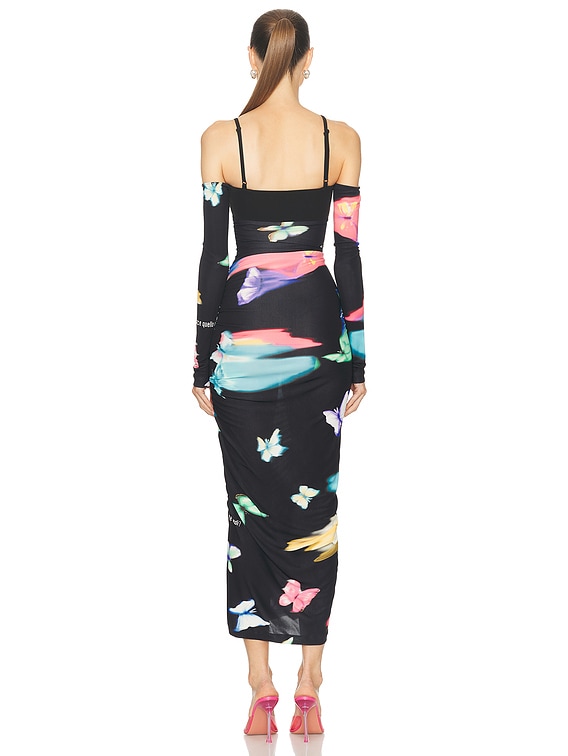 Moschino Jeans Off The Shoulder Maxi Dress in Multi Black | FWRD