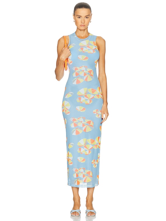 Moschino Jeans Umbrella Midi Dress in Multi Light Blue | FWRD