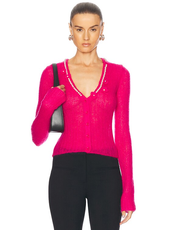 Moschino Jeans Long Sleeve Cardigan in Fuchsia | FWRD