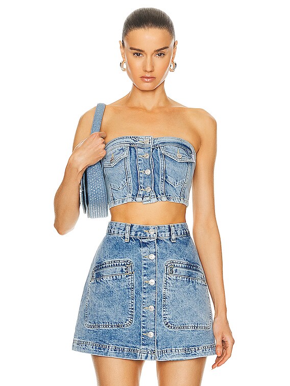 Moschino Jeans Blue Recycled Denim Top in Fantasy Print Blue | FWRD