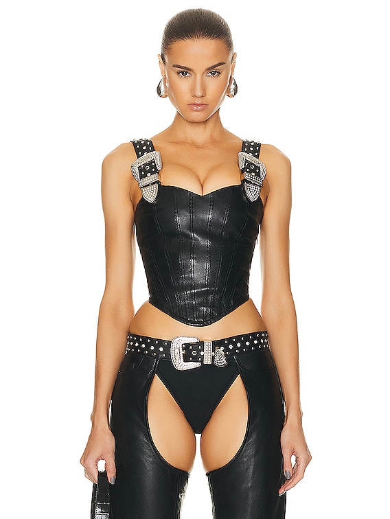 Moschino Jeans Leather Bustier Top in Black