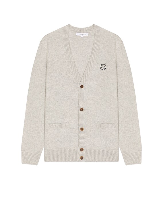 Maison Kitsune Bold Fox Head Patch Cardigan in Light Grey Melange