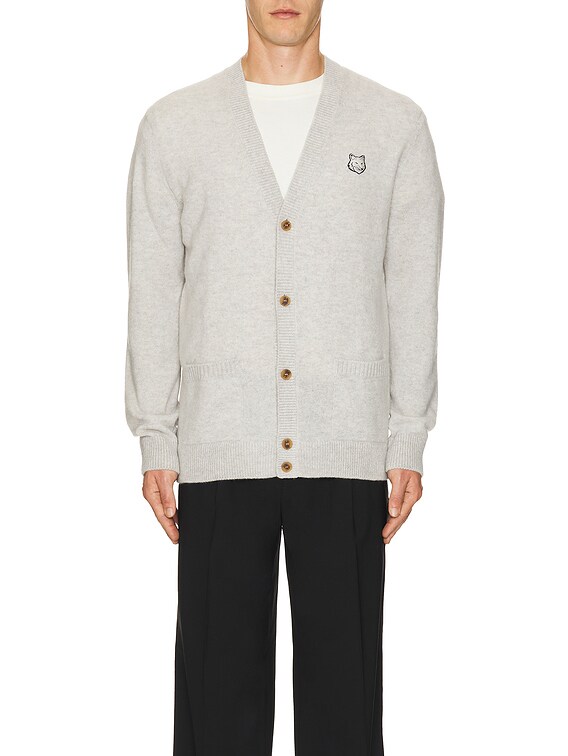 Maison Kitsune Bold Fox Head Patch Cardigan in Light Grey Melange