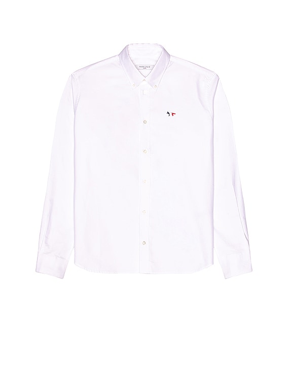 Maison Kitsune Tricolor Fox Patch Classic Shirt in White | FWRD