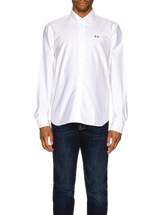 Maison Kitsune Tricolor Fox Patch Classic Shirt in White | FWRD