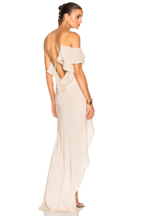 Michelle Mason Asymmetrical Ruffle Gown in Bisque | FWRD