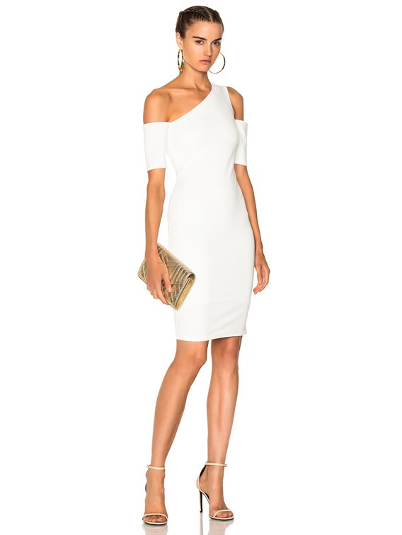 asymmetrical cold shoulder dress Fashion Cold-Shoulder Midi Dress With Asymmetrical Belt White M