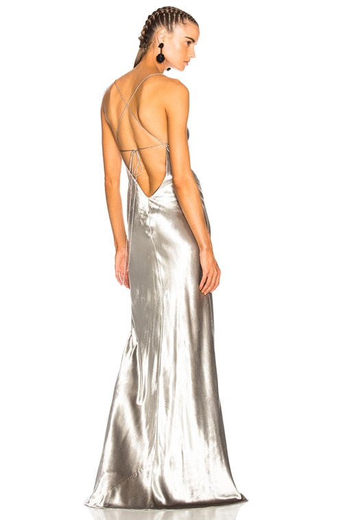 Michelle Mason Bias Maxi Gown in Silver | FWRD
