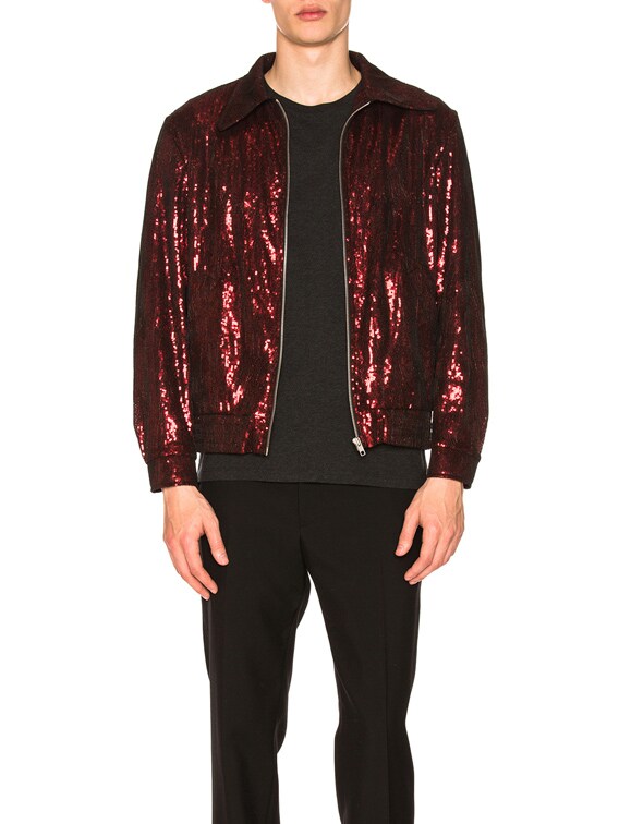 Maison Margiela Full Zip Sequin Jacket in Red | FWRD
