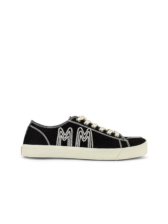 Maison Margiela Tabi Low Top Sneaker in Black in Black & Ecru | FWRD