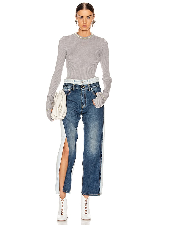 Maison Margiela Two Tone Wide Leg Jean in Blue Denim | FWRD