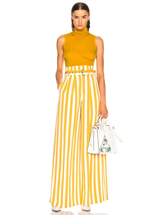 Maison Margiela Belted Striped Wide Leg Pants in White