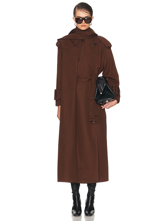 Mimchik Hooded Scarf Trench Coat in Chocolate | FWRD
