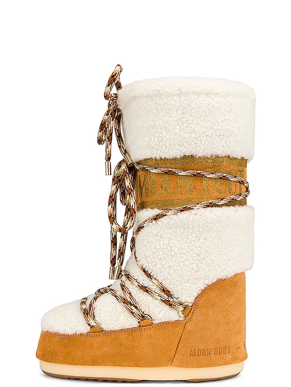 MOON BOOT Lab 69 Icon Shearling Boot in Whisky & Off White | FWRD