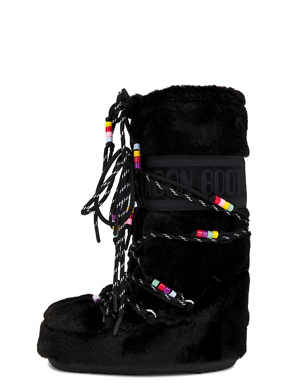 MOON BOOT Icon Faux Fur Beads in Black | FWRD