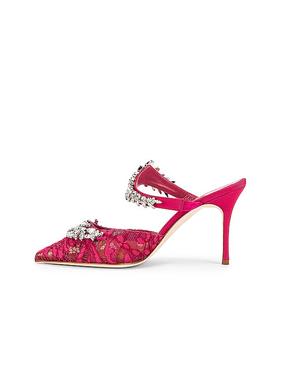 Manolo Blahnik Lurum 90 Mule in Raspberry | FWRD