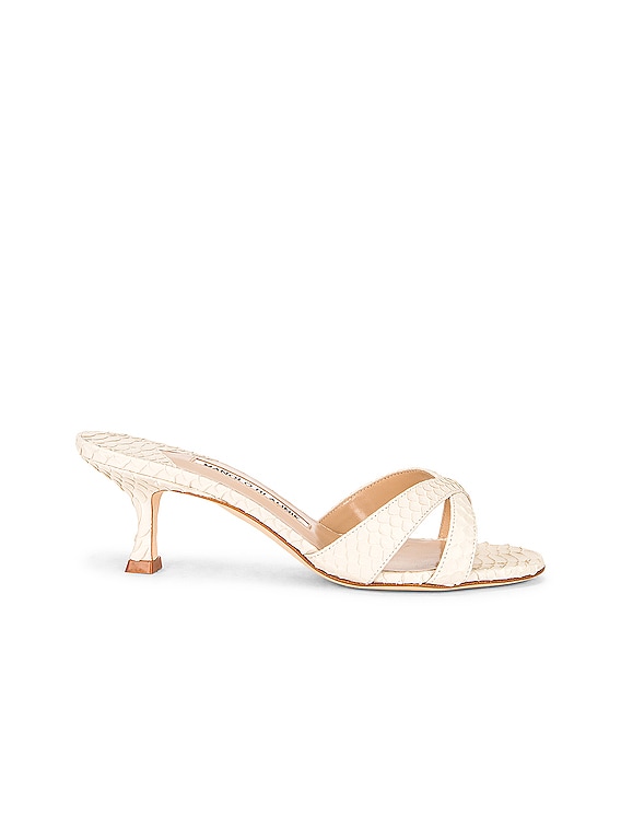 未使用 MANOLO BLAHNIK クリームスネーク 37 Manolo Blahnik Calla 50 Snake Mule in Cream | FWRD