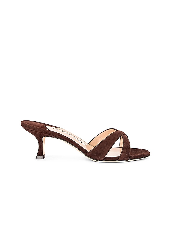 Manolo Blahnik Callamu 50 Suede Mule in Brown | FWRD Manolo Blahnik Callamu 50 Suede Mule in Brown | FWRD